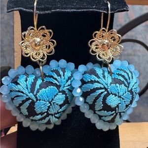 Elegant Floral Blue and Gold Earrings